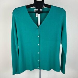 Joseph A Teal Green Cardigan Sweater V Neck Button Front Womens M Old Money